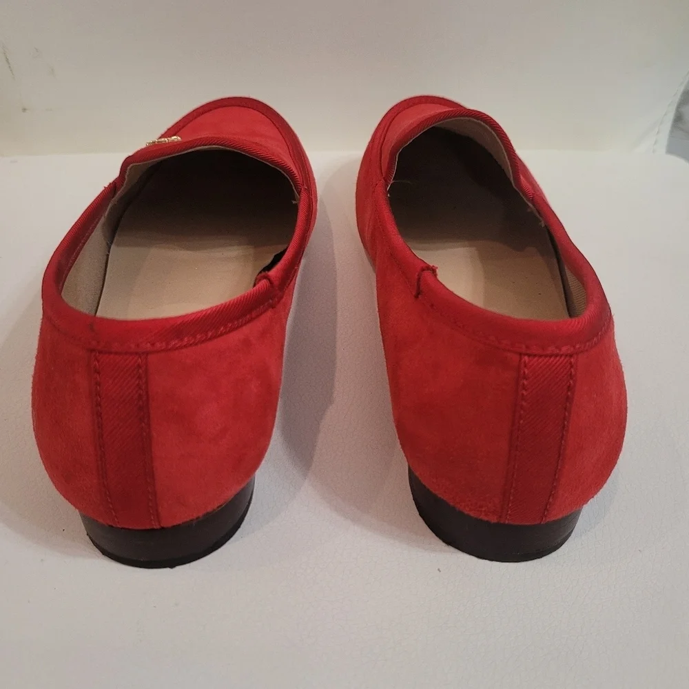 Ralph Lauren Red Suede Flats Clair Suede Smoking Slipper Size 7B/37